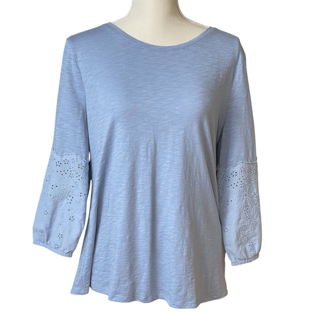 Croft & Barrow 3/4 Sleeve Eyelet Lightweight Pullover Top Women’s Size M Blue